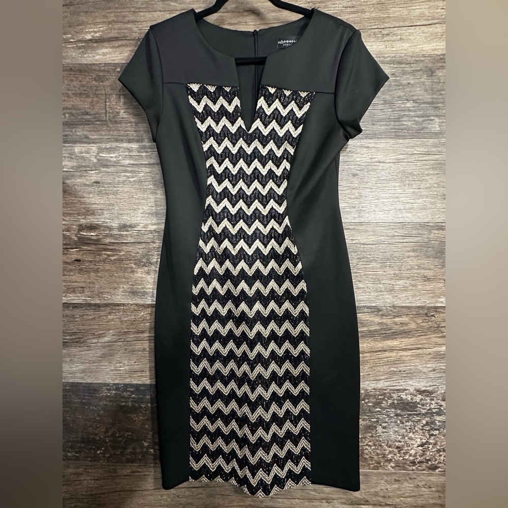 Connected Apparel Black and Silver Chevron Dress